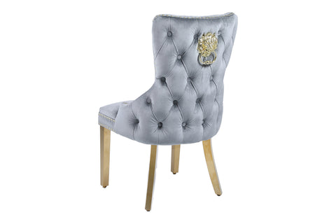 Victoria Lion Knocker Dining Chairs- Grey Gold