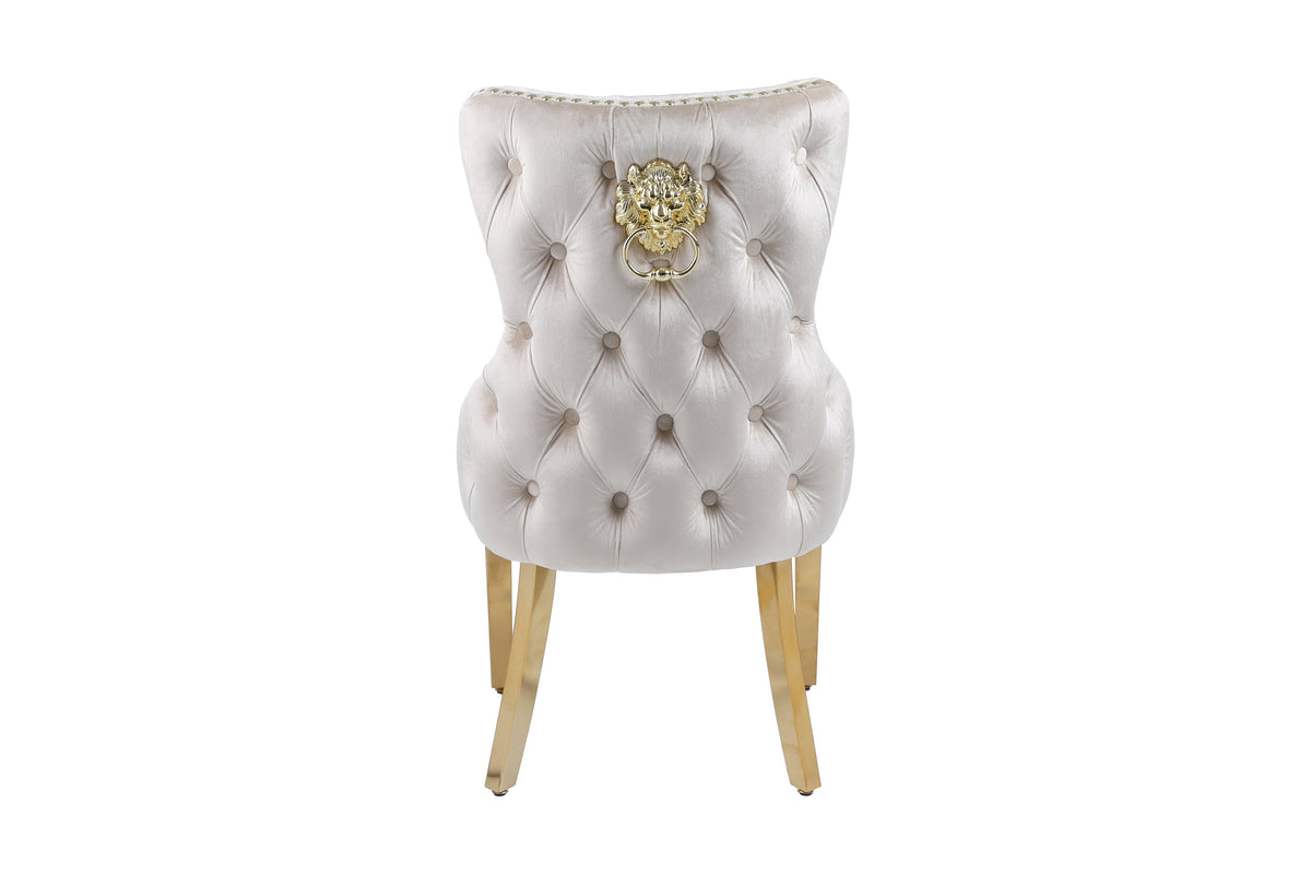 Victoria Lion Knocker Dining Chairs- Cream Gold