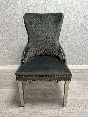 Victoria Ring Knocker Dining Chairs- Dark Grey Silver