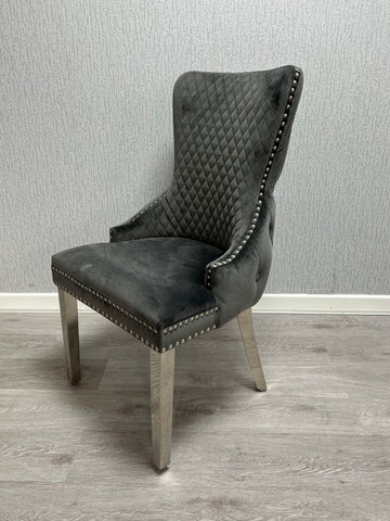 Victoria Ring Knocker Dining Chairs- Dark Grey Silver