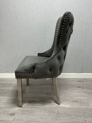 Victoria Ring Knocker Dining Chairs- Dark Grey Silver