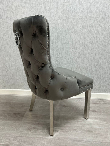 Victoria Ring Knocker Dining Chairs- Dark Grey Silver