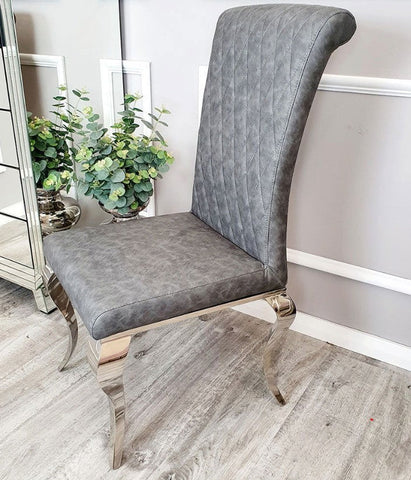 White Arial Dining Table With Dark Grey Leather Nicole Chairs