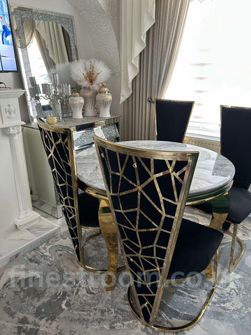 Round Grey Gold Louis Table With Black Gold Vienna Chairs