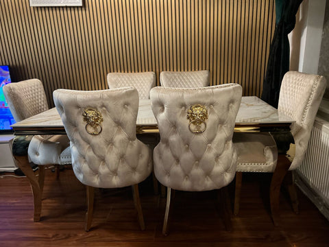 Kata Gold Louis Dining Table With Cream Gold LK Victoria Chairs