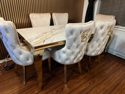 Kata Gold Louis Dining Table With Cream Gold LK Victoria Chairs