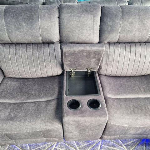 Hannah Fabric Electric Recliner Corner Sofa- Fabric Corner Sofa With - Cup Holders/LED Lights