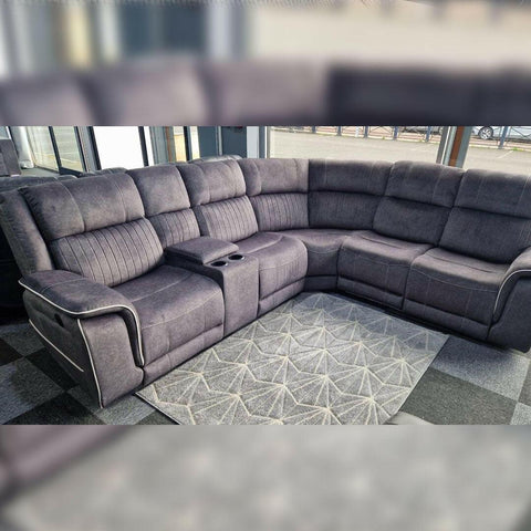 Hannah Fabric Electric Recliner Corner Sofa- Fabric Corner Sofa With - Cup Holders/LED Lights