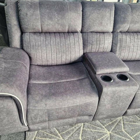 Hannah Fabric Electric Recliner Corner Sofa- Fabric Corner Sofa With - Cup Holders/LED Lights