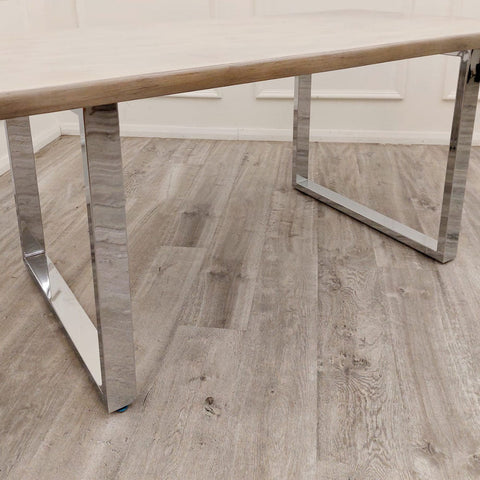 Freya Pine Wood Dining Table - Chrome Legs