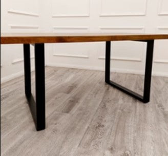 Freya 1.8 m Dining Table in Solid Dark Pine Wood with Matt Black Metal Legs