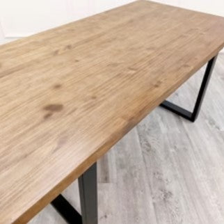 Freya 1.8 m Dining Table in Solid Dark Pine Wood with Matt Black Metal Legs