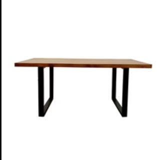Freya 1.8 m Dining Table in Solid Dark Pine Wood with Matt Black Metal Legs