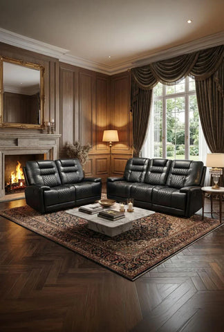 Halifax Leather Electric Recliner Sofa Set With Cupholders - 3+2 Seater Sofa - LED Lights - Wireless Charging - USB Charging Ports (Grey, Black & Brown 3+2 Seater)