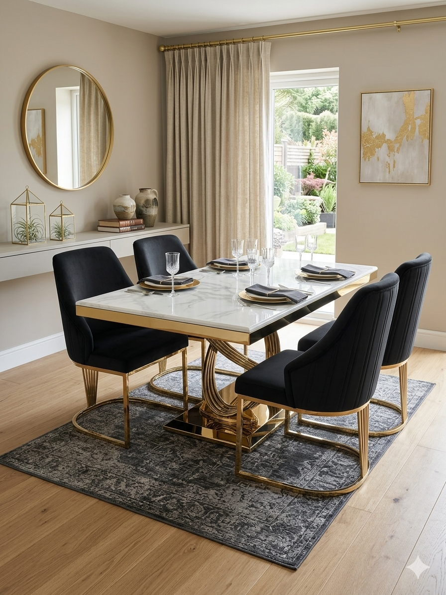 White Elina Gold With Black Gold Lasco Chairs