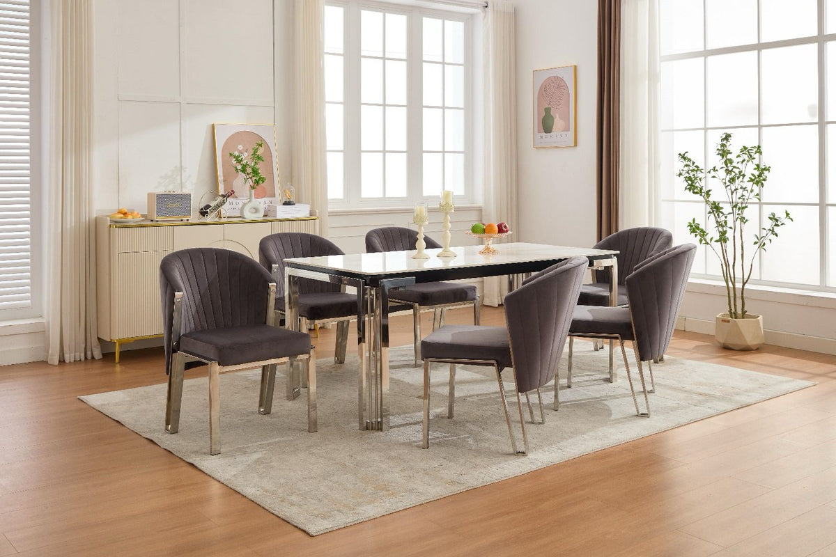 White Sorrento with Fabio Grey Silver Chairs