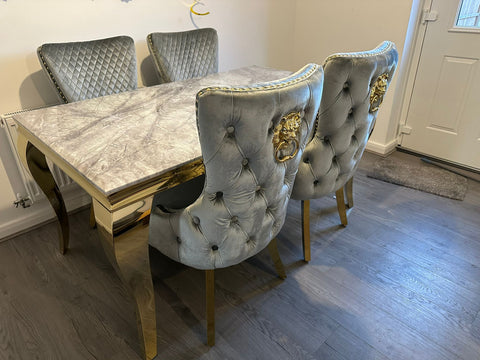 Grey Louis Gold With Victoria Grey Gold Lion Knocker Chairs