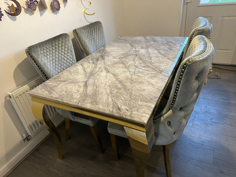 Grey Louis Gold With Victoria Grey Gold Lion Knocker Chairs