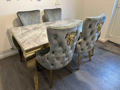 Grey Louis Gold With Victoria Grey Gold Lion Knocker Chairs