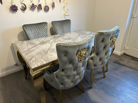 Grey Louis Gold With Victoria Grey Gold Lion Knocker Chairs