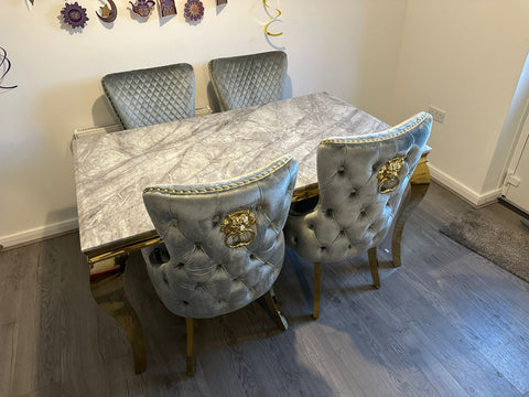 Grey Louis Gold With Victoria Grey Gold Lion Knocker Chairs
