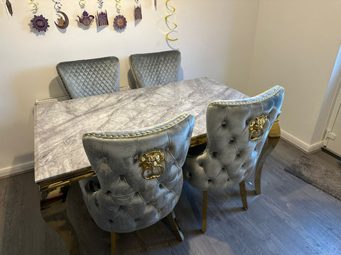Grey Louis Gold With Victoria Grey Gold Lion Knocker Chairs
