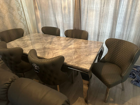 Grey Louis Chrome With Black Valentino Lion Knocker Chairs