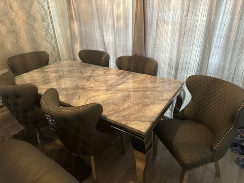 Grey Louis Chrome With Black Valentino Lion Knocker Chairs
