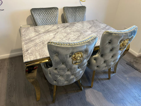 Grey Louis Gold With Victoria Grey Gold Lion Knocker Chairs