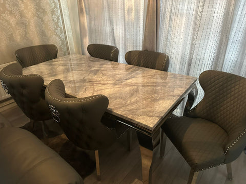 Grey Louis Chrome With Black Valentino Lion Knocker Chairs
