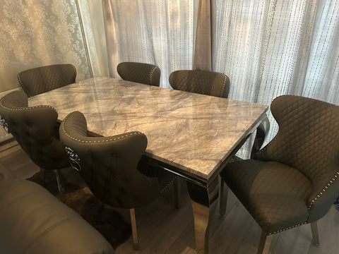 Grey Louis Chrome With Black Valentino Lion Knocker Chairs