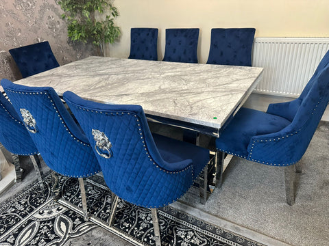 Grey Ariana Dining Table With Navy Blue Majestic Chairs