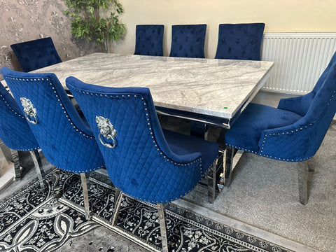 Grey Ariana Dining Table With Navy Blue Majestic Chairs