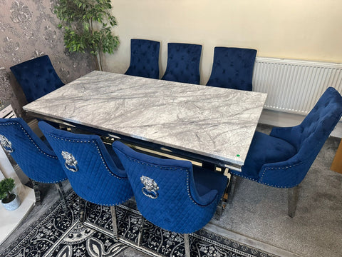 Grey Ariana Dining Table With Navy Blue Majestic Chairs