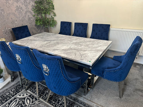 Grey Ariana Dining Table With Navy Blue Majestic Chairs