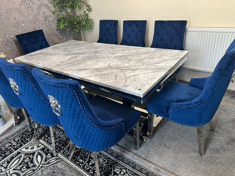 Grey Ariana Dining Table With Navy Blue Majestic Chairs
