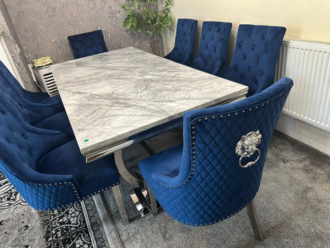 Grey Ariana Dining Table With Navy Blue Majestic Chairs