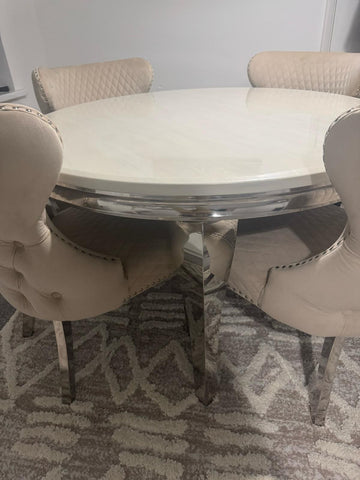 Round Cream Louis Chrome With Mink Valentino Lion Knocker Chairs