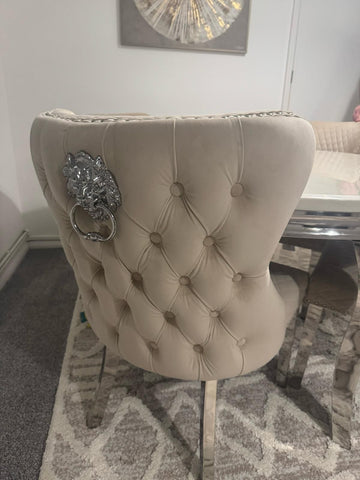 Round Cream Louis Chrome With Mink Valentino Lion Knocker Chairs