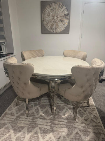 Round Cream Louis Chrome With Mink Valentino Lion Knocker Chairs