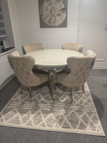 Round Cream Louis Chrome With Mink Valentino Lion Knocker Chairs