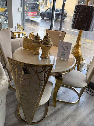 Louis Cream Gold Round Table With Cream Gold Vienna Chairs 