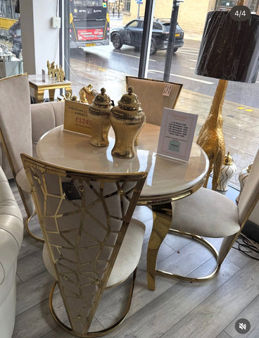 Louis Cream Gold Round Table With Cream Gold Vienna Chairs 