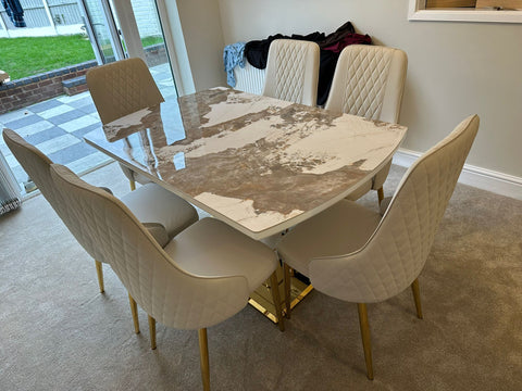 Camden Pandora Extendable Sintered Stone Dining Table With Cream Lambo Chairs