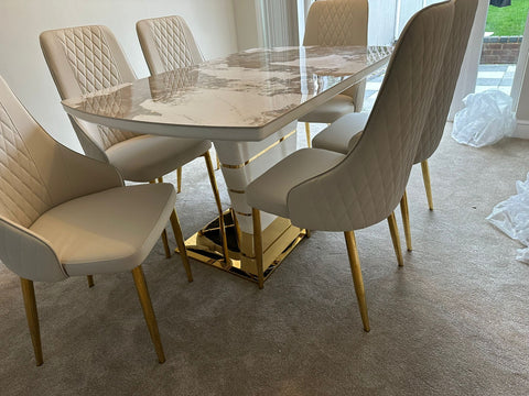 Camden Pandora Extendable Sintered Stone Dining Table With Cream Lambo Chairs