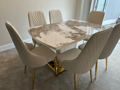 Camden Pandora Extendable Sintered Stone Dining Table With Cream Lambo Chairs