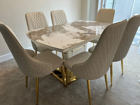 Camden Pandora Extendable Sintered Stone Dining Table With Cream Lambo Chairs