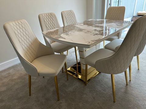 Camden Pandora Extendable Sintered Stone Dining Table With Cream Lambo Chairs