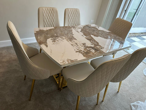 Camden Pandora Extendable Sintered Stone Dining Table With Cream Lambo Chairs