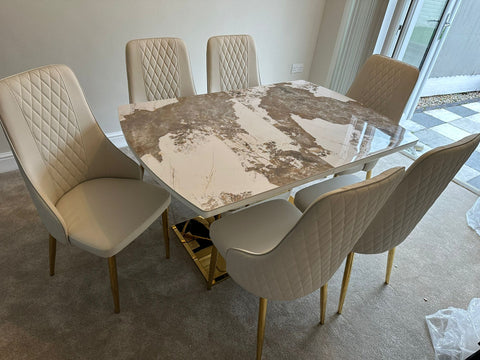 Camden Pandora Extendable Sintered Stone Dining Table With Cream Lambo Chairs